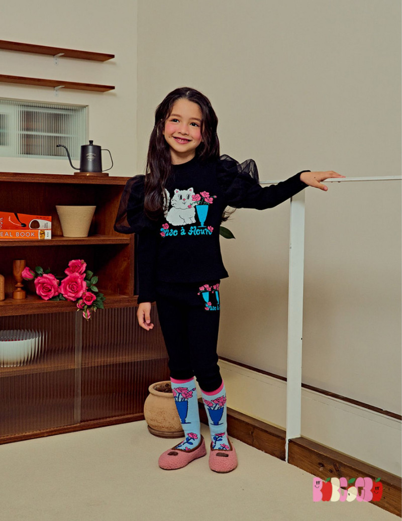 Tüdrukute särgikomplekt 2023. aasta sügise multikas mullivarrukatega tüdrukute pikkade varrukatega T-särk Puuvill, must säärised, lasteriided