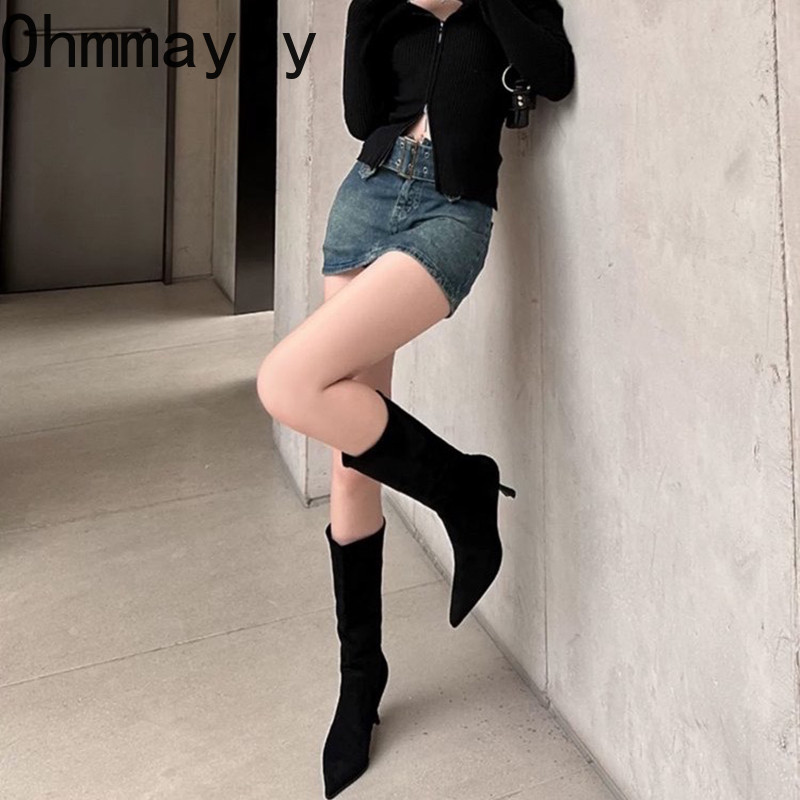Γυναικείες μπότες Cowboy Fashion Slip On Long Boots Γυναικείες λεπτό ψηλοτάκουνο 2023 Φθινοπωρινές χειμερινές μπότες για κορίτσια παπούτσια