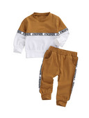 Set de haine pentru copii mici și băieți, cu mâneci lungi, cu mâneci lungi, cu personalitate, cu gât rotund și pantaloni lungi elastici de culoare solidă