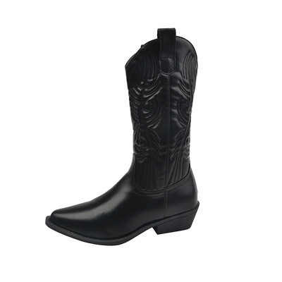 Μαύρες γυναικείες μπότες ιππασίας με χοντρό τακούνι 2023, χειμερινά γυναικεία παπούτσια Γυναικείες μπότες με πιόνι γυναικεία μύτη Γυναικείες μπότες καουμπόη