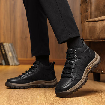Ежедневни мъжки ботуши 2023 г. Нови обувки за мъже Зимни плюс кадифени топли памучни обувки Ботуши на платформа с връзки до глезена Мъжки ботуши за открито