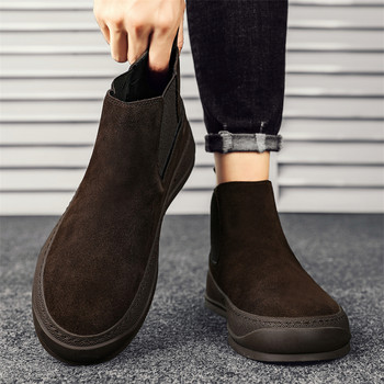Ανδρικές μπότες φθινοπωρινής πλατφόρμας Παπούτσια για άντρες Casual μαύρες μπότες εξωτερικού χώρου, ευέλικτες και άνετες κοντές μπότες