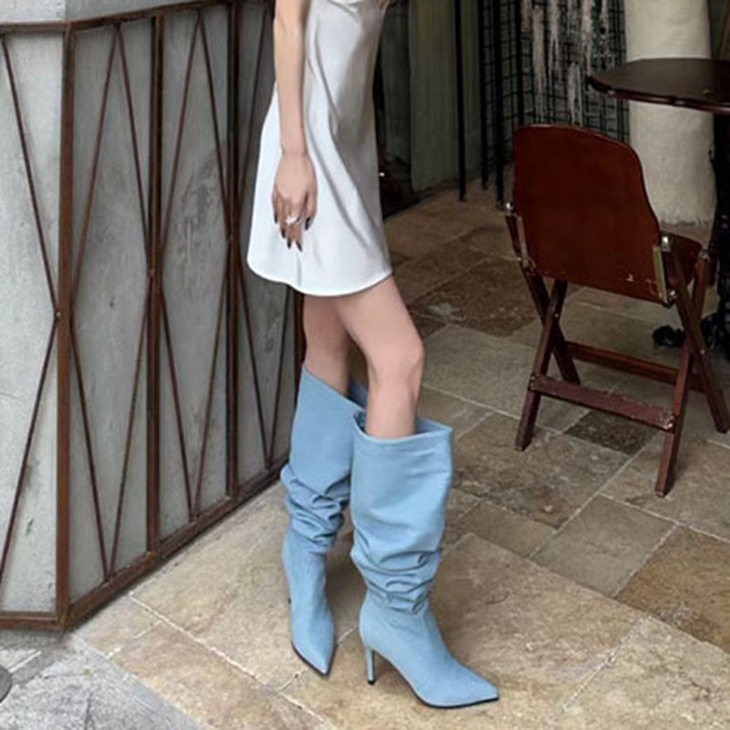 Winter Cowboy Chelsea Boots 2023 Γυναικείες ψηλοτάκουνες γόβες Μόδα παπούτσια με μυτερές μύτες Νέες ψηλές μπότες Sexy Pumps Motorcycle Snow Botas