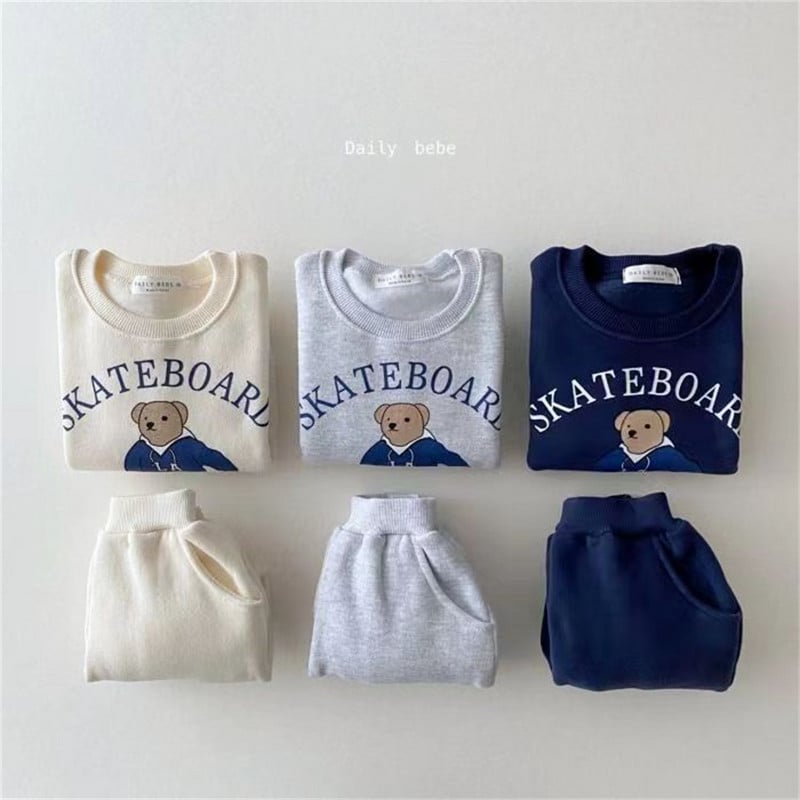 Coreea 2023 Seturi de haine pentru bebelusi baieti Litera Urs Fete Maneca lunga Hanorac casual Hanorac + Pantaloni 2 buc Haine copii Costum sport Nou