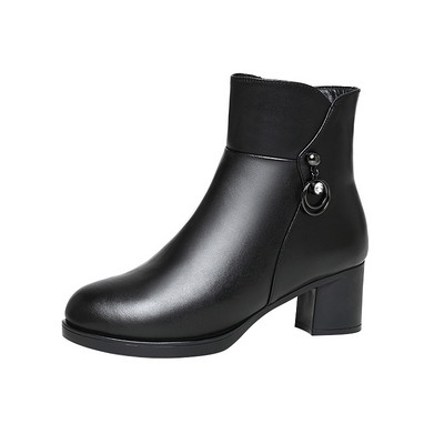 Γυναικεία παπούτσια 2023 Υψηλής ποιότητας Χειμερινές ζεστές γυναικείες μπότες μονόχρωμες με στρογγυλά δάχτυλα με χοντρό τακούνι Zapatillas De Mujer