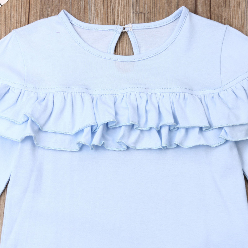 1-6 a. lastele Beebi tüdrukute riidekomplektid Sinised pikkade varrukatega volangidega T-särgi topid + teksapüksid Teksad Komplektid Lastele Sügisriided