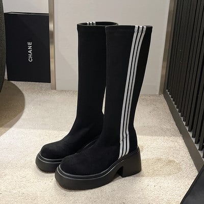 Νέα γυναικεία παπούτσια μονόχρωμα μονόχρωμα μονόχρωμα 2023 υψηλής ποιότητας casual μπότες Γυναικείες καυτές εκπτώσεις Square Head Mid-Calf Γυναικείες μπότες