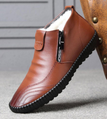 Зимни топли мъжки ботуши Естествена кожа плюс мъжки ботуши за сняг Ръчно изработени водоустойчиви работни ботуши Високи мъжки ежедневни обувки