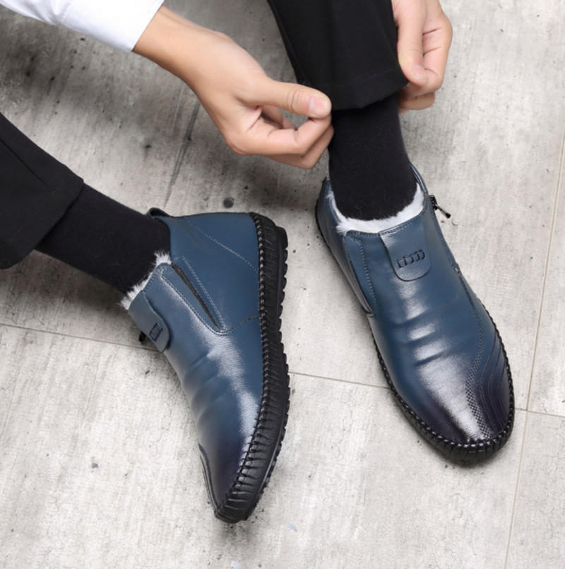 Ziemas silti vīriešu zābaki īstas ādas kažokādas plus vīriešu sniega zābaki ar rokām darināti ūdensnecaurlaidīgi darba puszābaki augstas augšdaļas vīriešu ikdienas apavi