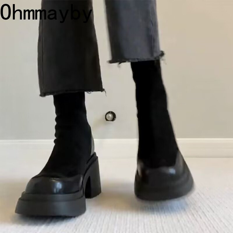 Moteriški kaubojiški batai Madingi batai ant vidurio blauzdos 2023 m. moteriški kvadratiniai aukštakulniai rudeniniai žieminiai mergaičių batai