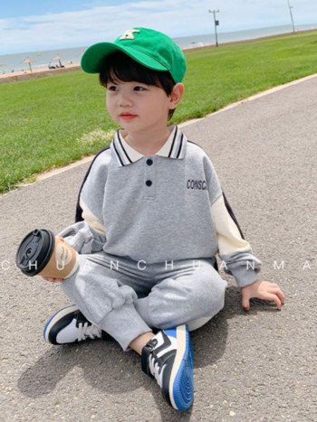 Пролетно есенно корейско детско облекло за момче Спортен костюм Връхни дрехи Детски анцуг Тънко бебешко палто + комплект от 2 части 2-10 г.