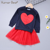 Χιούμορ Bear Κοστούμι πουλόβερ για κορίτσι ΝΕΟ Φθινοπωρινό Baby Love ραφές μακρυμάνικο +Διχτυωτές φούστες Casual 2 τμχ Κοστούμια για κορίτσια Παιδικά σετ ρούχων