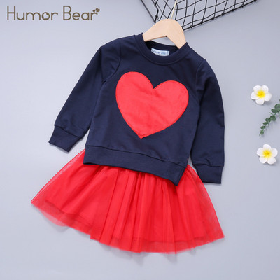 Humor Bear Girl pulóver öltöny ÚJ őszi Baby Love Varrás hosszú ujjú + Hálós szoknyák Alkalmi 2 DB lánykosztüm gyerekruha szettek