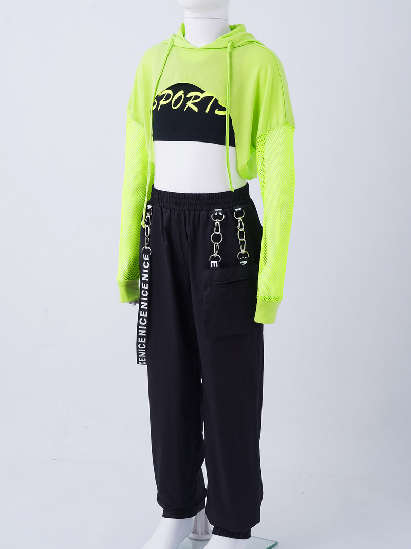 Gyerekek Jazz Hip Hop Tánc Ruházat Gyerek Lányok Utcai Tánc jelmez Tiniknek Crops Topok Nadrágok 3 db Utcai ruházat Buli Ruha Szettek