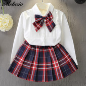 Melario College Rochie pentru fete Toamnă Haine pentru copii Cămăși și fuste cu mânecă lungă Bowknot Casual 3PCS Costume pentru studente Îmbrăcăminte pentru fete