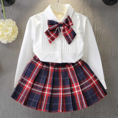 Melario College Rochie pentru fete Toamnă Haine pentru copii Cămăși și fuste cu mânecă lungă Bowknot Casual 3PCS Costume pentru studente Îmbrăcăminte pentru fete