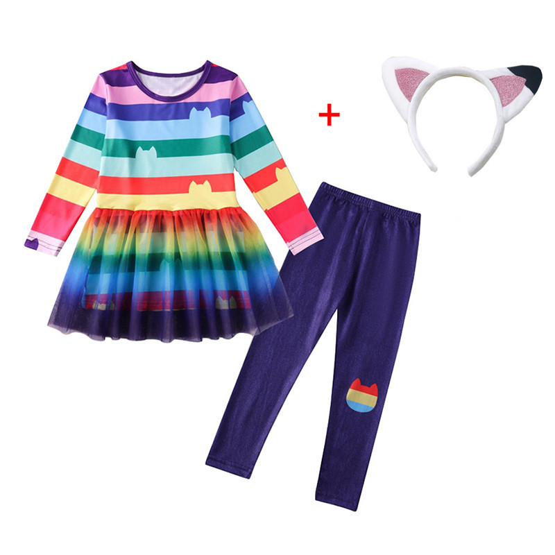 Naujos mergaitės Gabby lėlių namelio suknelės kelnės Drabužių rinkiniai Gabbys Cats Helovino karnavalų vakarėlio galvos juosta Kostiumas Cosplay kostiumai