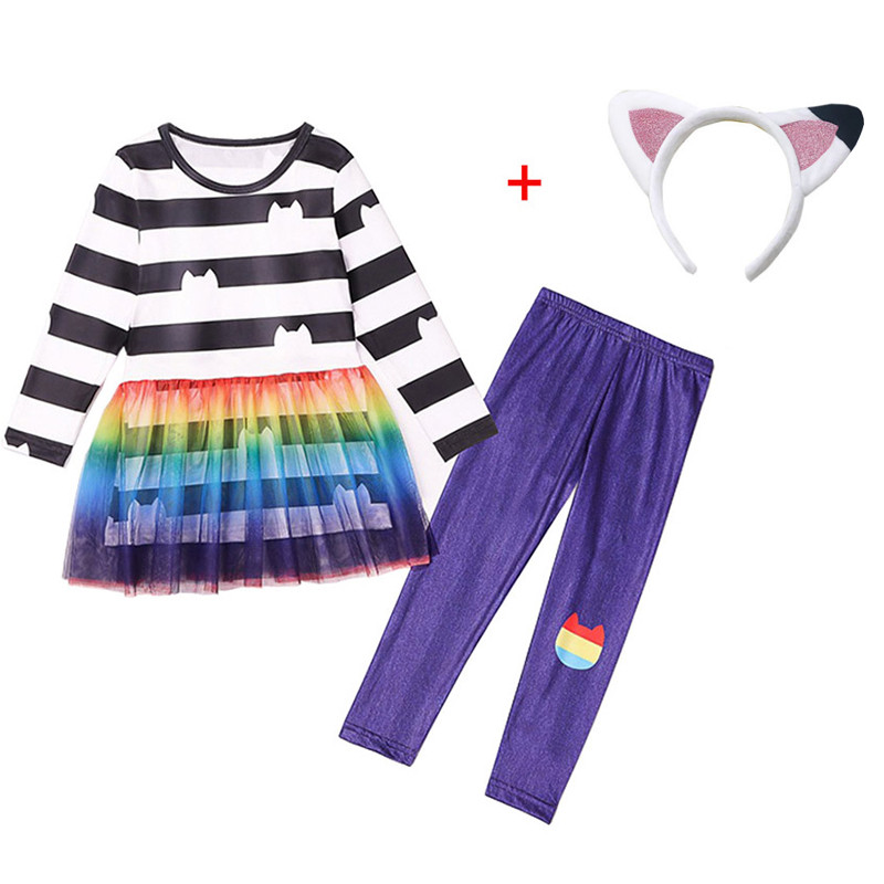 Naujos mergaitės Gabby lėlių namelio suknelės kelnės Drabužių rinkiniai Gabbys Cats Helovino karnavalų vakarėlio galvos juosta Kostiumas Cosplay kostiumai