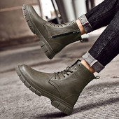 Ανδρικές μπότες μεγάλου μεγέθους 37-46 με πλαϊνό φερμουάρ Νέα παπούτσια για άντρες Casual ανδρικές μπότες μεσαίου σωλήνα Παντός τύπου Ανδρικές μπότες μονόχρωμες με χοντρή σόλα