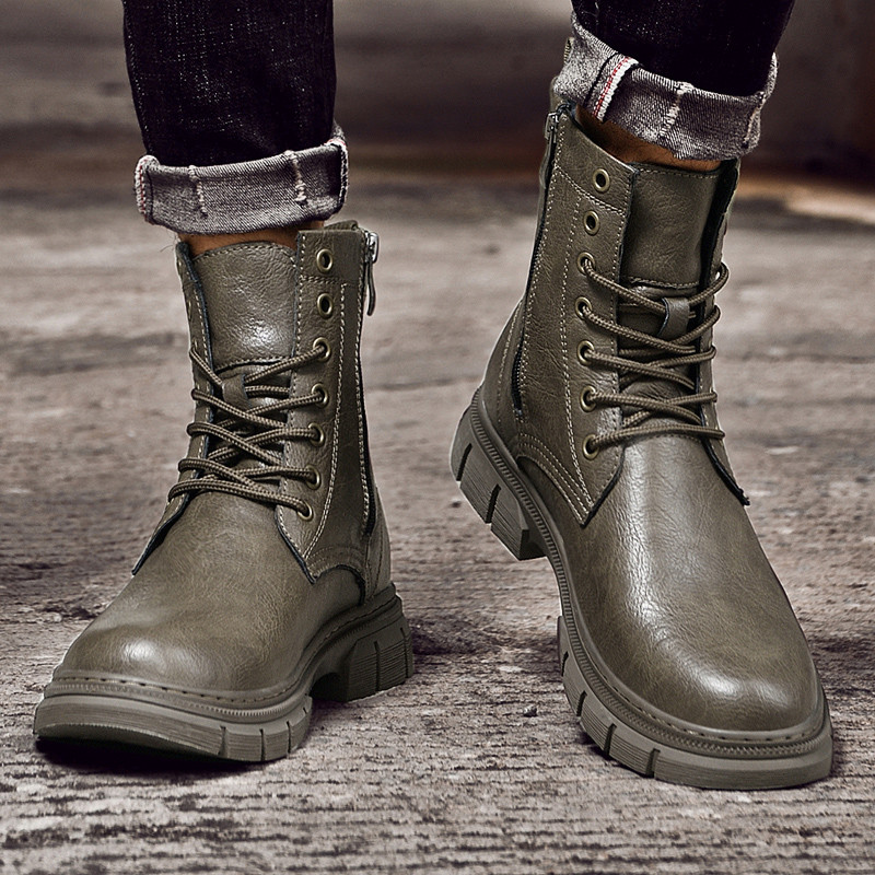Ανδρικές μπότες μεγάλου μεγέθους 37-46 με πλαϊνό φερμουάρ Νέα παπούτσια για άντρες Casual ανδρικές μπότες μεσαίου σωλήνα Παντός τύπου Ανδρικές μπότες μονόχρωμες με χοντρή σόλα