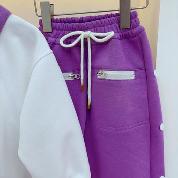 Пролетен и есенен комплект за момичета 2023 г. Нов модерен анимационен моден аниме с горещи мъниста Пуловер с поло яка + панталон Комплект от две части Детски