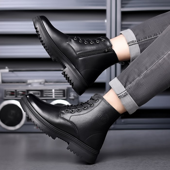 Plus Velvet Ανδρικές Μπότες Νέα Ανδρικά Παπούτσια Χειμερινά Γνήσιο Δερμάτινο Φερμουάρ Ανδρικά Αθλητικά Αθλητικά Παπούτσια Βαμβακερά παπούτσια Μαύρες μπότες μοτοσυκλέτας