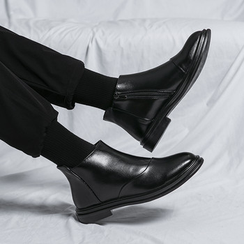 Ανδρικές μπότες με φερμουάρ με τετράγωνο τακούνι 2023 Ανδρικά παπούτσια με μύτη PU Άνοιξη και Φθινόπωρο Μοντέρνες και άνετες ανδρικές μπότες