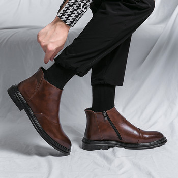 Мъжки ботуши със страничен цип с квадратна пета 2023 Мъжки обувки Външни обувки с остри пръсти PU Пролет и есен Модни и удобни мъжки ботуши