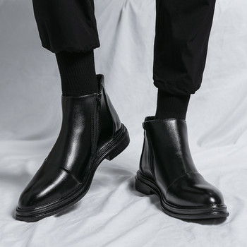 Мъжки ботуши със страничен цип с квадратна пета 2023 Мъжки обувки Външни обувки с остри пръсти PU Пролет и есен Модни и удобни мъжки ботуши