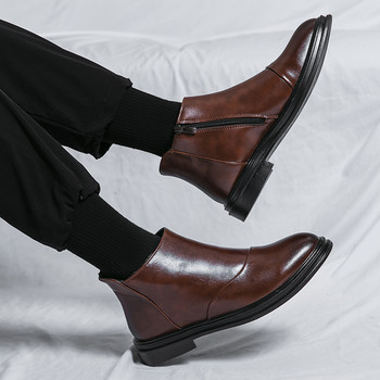 Ανδρικές μπότες με φερμουάρ με τετράγωνο τακούνι 2023 Ανδρικά παπούτσια με μύτη PU Άνοιξη και Φθινόπωρο Μοντέρνες και άνετες ανδρικές μπότες