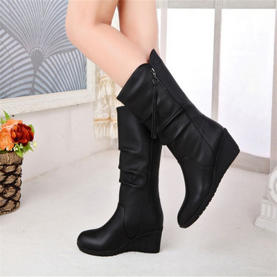 Cizme de iarnă cu blană caldă Cizme de damă Tocuri înalte Fermoar lateral Pantofi de femeie Negru Cizme de femeie Pantofi Cizme cu pană Pantofi de femei