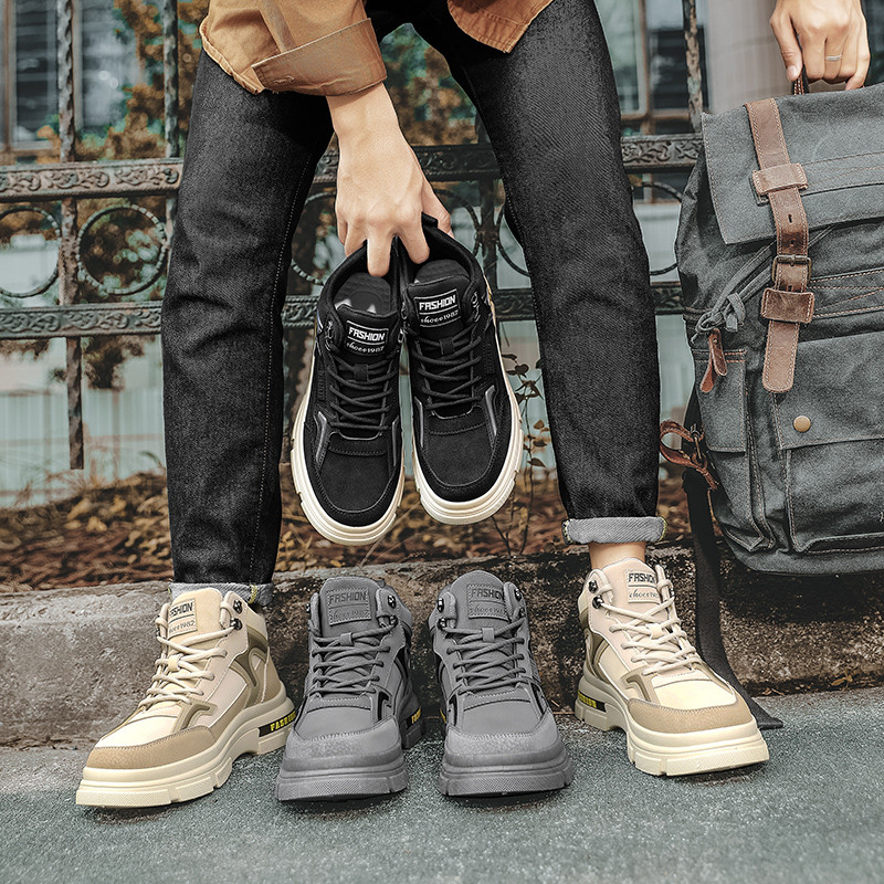 Nööritavad platvormsaapad 2023 Uued jalanõud meestele Pahkluuni ulatuvad vabaajasaapad Kuumalt müüvad Mugavad ja kulumiskindlad meeste saapad