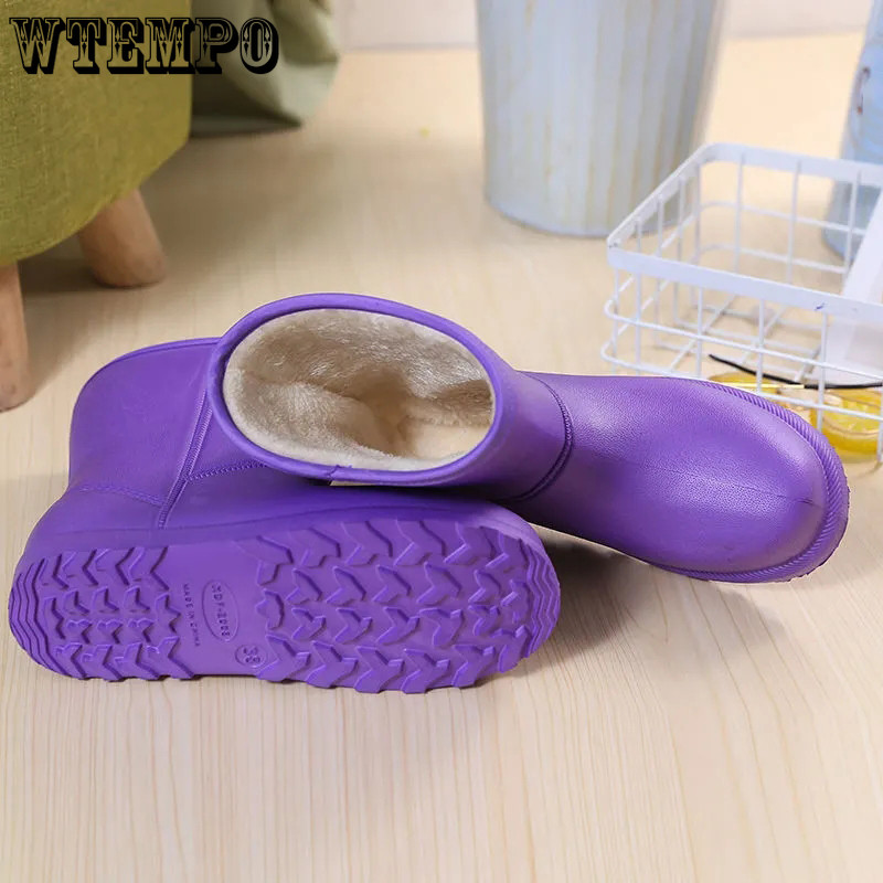 WTEMPO Plyšové snehové čižmy, protišmykové, pevné, teplé, nepremokavé, dažďové čižmy pre ženy, nové, EVA, kuchynské, práčovnícke, mäkké, pracovné, dropshippingové topánky