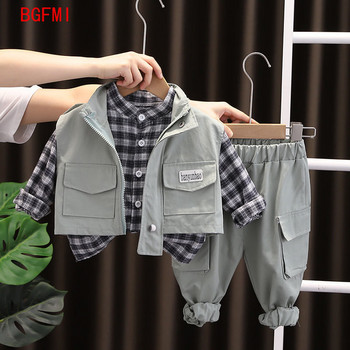 Пролет Есен Ново облекло за момче Детски дрехи за открито Корейски красиви детски дрехи Бебешка жилетка + риза + панталон 3 бр. Комплекти 1-5 г.