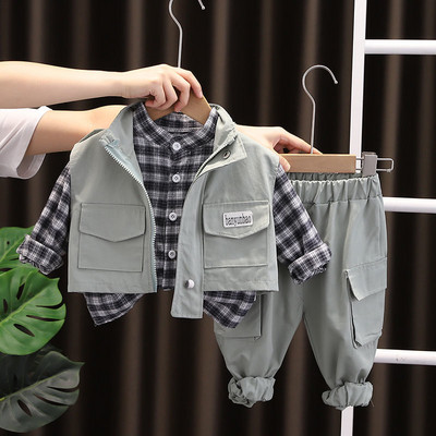 Primavara toamna Noua tinuta baiat Haine in aer liber pentru copii Haina coreeana frumos pentru copii Haine pentru bebelusi Vesta + camasa + pantaloni Seturi 3 buc 1-5 ani