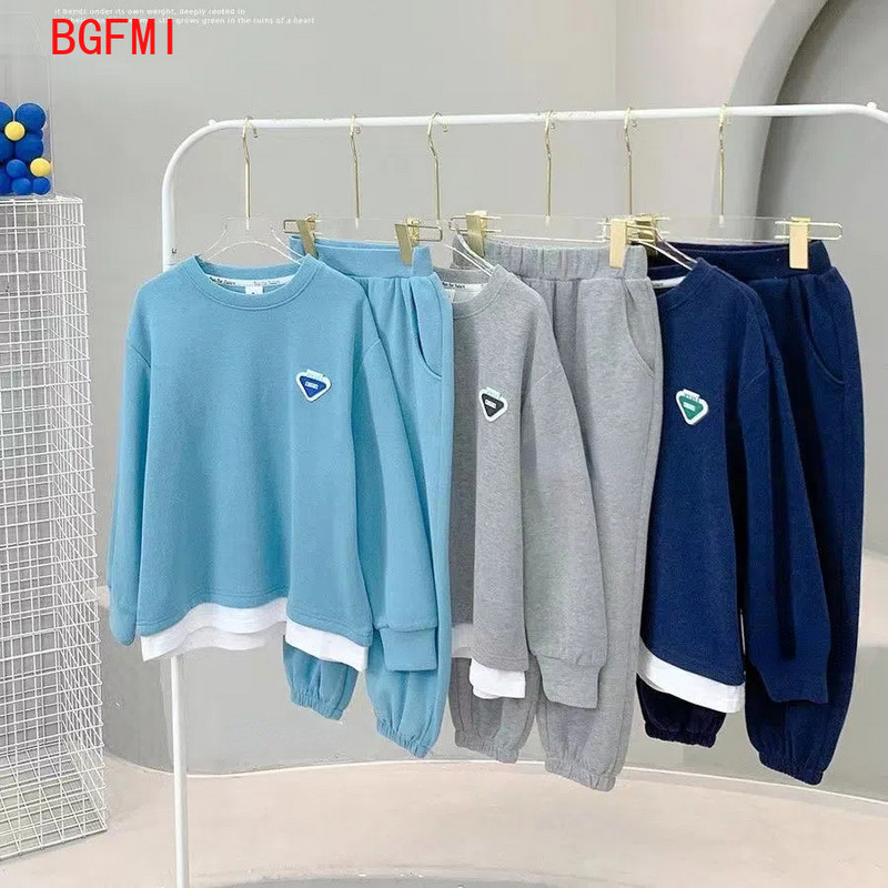 Tavaszi őszi ruhák tinédzsereknek Babafiús pulóver + elasztikus pulóver szettek Gyerek tréningruha Gyerek nadrág kocogó szett 4-12 Y