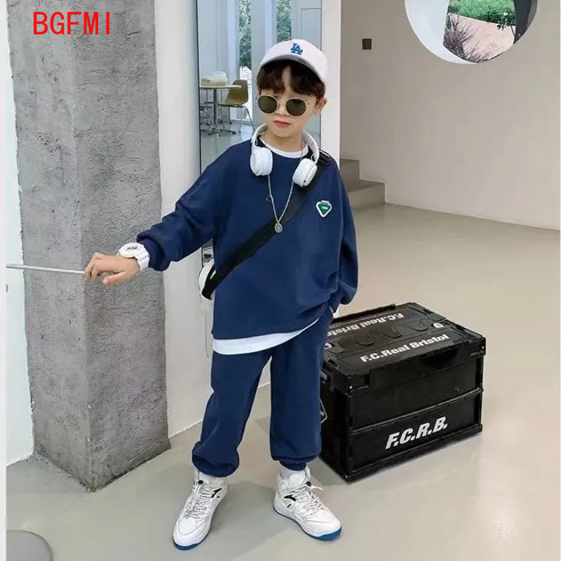 Tavaszi őszi ruhák tinédzsereknek Babafiús pulóver + elasztikus pulóver szettek Gyerek tréningruha Gyerek nadrág kocogó szett 4-12 Y