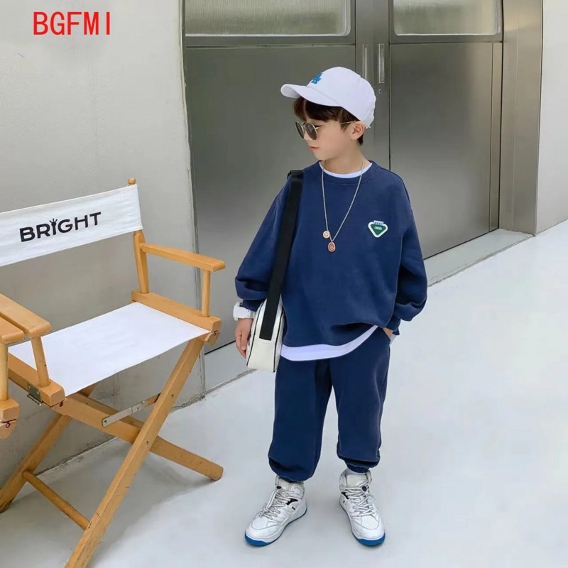 Tavaszi őszi ruhák tinédzsereknek Babafiús pulóver + elasztikus pulóver szettek Gyerek tréningruha Gyerek nadrág kocogó szett 4-12 Y