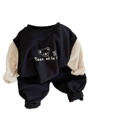 Costum de primăvară toamnă Coreeană Copii Băieți Urs din desene animate Mâneci lungi Pulover haină + Seturi de pantaloni Fată Hanorace Îmbrăcăminte pentru copii