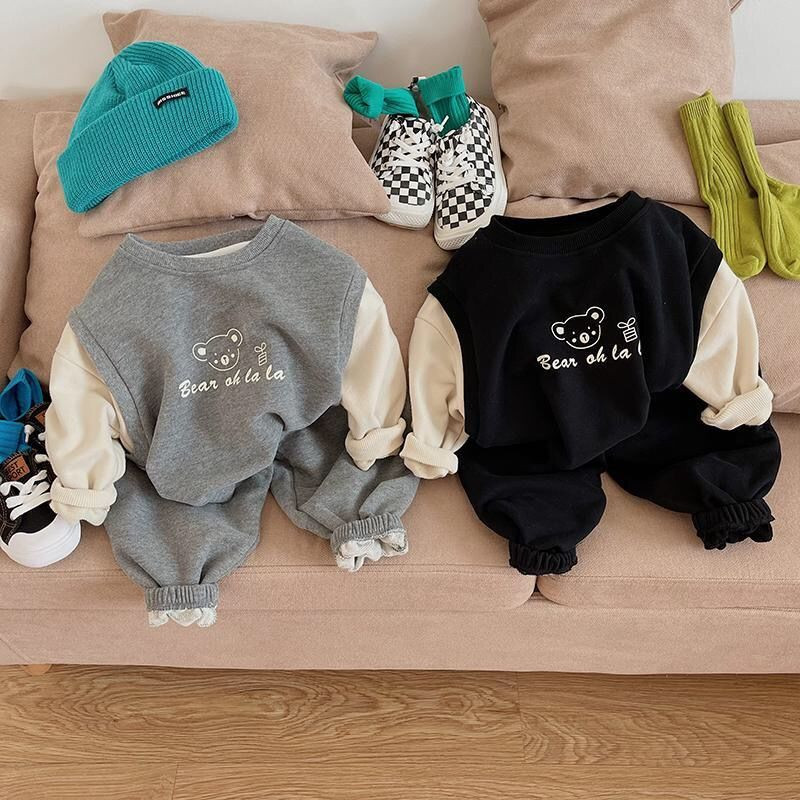 Ανοιξιάτικο φθινοπωρινό κοστούμι Κορεάτικο Παιδικό Αγόρια Κινούμενα Σχέδια Αρκουδάκι μακρυμάνικο παλτό πουλόβερ + Σετ παντελονιού Φούτερ για κορίτσια Παιδικά ρούχα