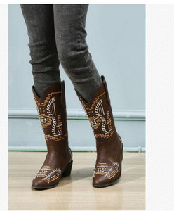 Cizme de cowboy autentice 2022 Botas groase Mujer Cizme de cowboy de designer de marcă Brodate Pantofi casual Cizme retro cazac