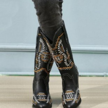2022 Истински каубойски ботуши Chunky Botas Mujer Маркови дизайнерски каубойски ботуши Бродирани ежедневни обувки Казашки ретро ботуши