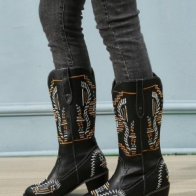 Cizme de cowboy autentice 2022 Botas groase Mujer Cizme de cowboy de designer de marcă Brodate Pantofi casual Cizme retro cazac