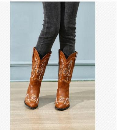Cizme de cowboy autentice 2022 Botas groase Mujer Cizme de cowboy de designer de marcă Brodate Pantofi casual Cizme retro cazac
