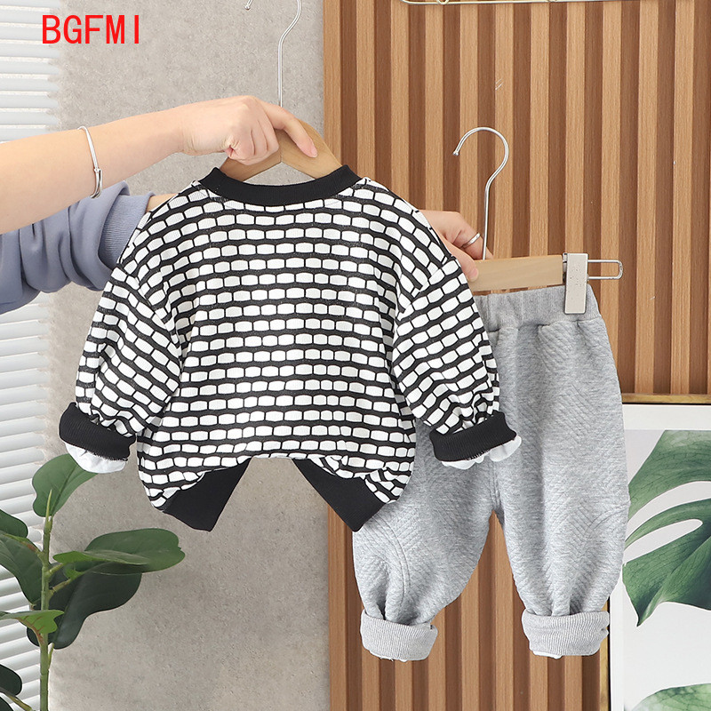 Kevad-sügis lasteriided pikkade varrukatega ruuduline dressipluus dressipüksid dressipüksid kaheosaline ülikond, poistele mõeldud spordikomplekt