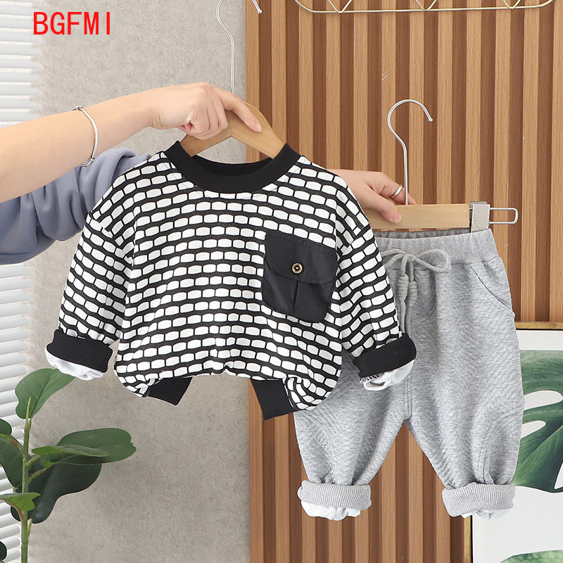 Kevad-sügis lasteriided pikkade varrukatega ruuduline dressipluus dressipüksid dressipüksid kaheosaline ülikond, poistele mõeldud spordikomplekt