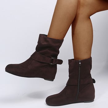 Γυναικείες μπότες παγωμένου αστραγάλου μαλακό δέρμα πλισέ Νέες ζεστές μπότες φθινόπωρο Χειμώνας 2024 Αντιολισθητικές Comfy Purple Plus Size 43 Γυναικείες μπότες