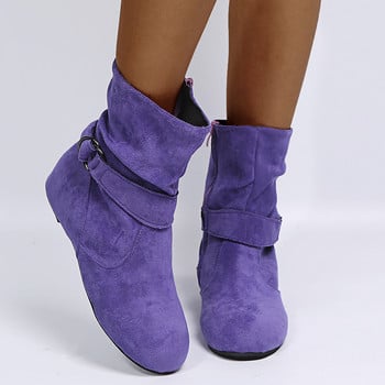 Γυναικείες μπότες παγωμένου αστραγάλου μαλακό δέρμα πλισέ Νέες ζεστές μπότες φθινόπωρο Χειμώνας 2024 Αντιολισθητικές Comfy Purple Plus Size 43 Γυναικείες μπότες