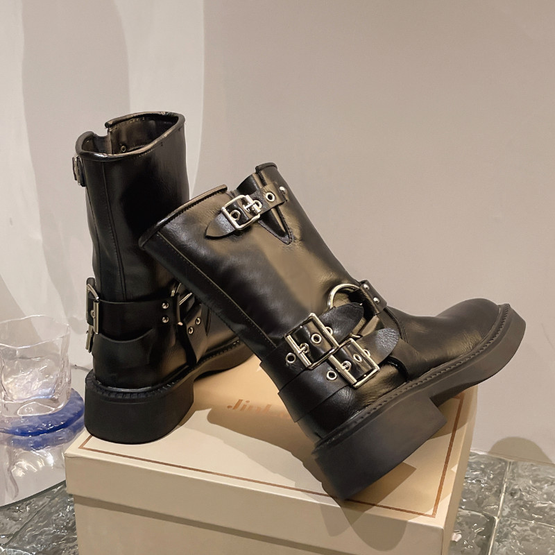 Saapad Naised Neet Platvorm Lühikesed Nahast Saapad Madala kontsaga Must Disainer Vöö Pandlaga Uued Rock Kingad Kauboi stiilis Punk papud Uus