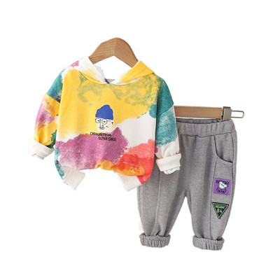 1-5 ani Toamnă, primăvară, haine coreene de exterior pentru copii, hanorace pentru copii cu mâneci lungi, jachetă cu glugă, pantaloni, costum din două piese